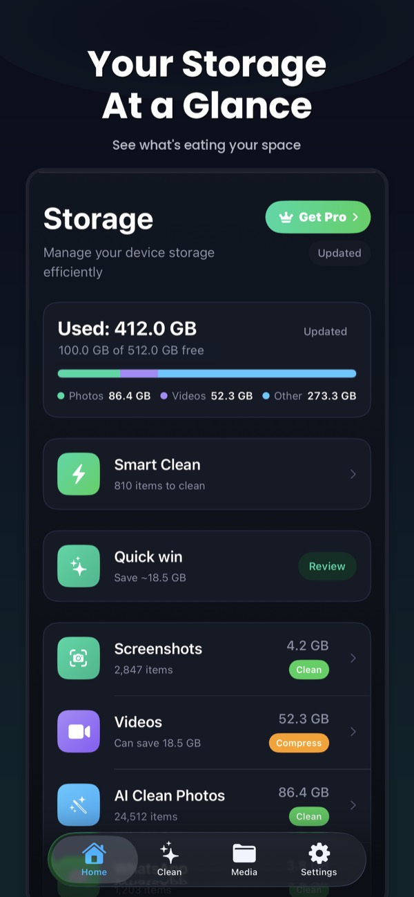 Clean Kit Home Screen